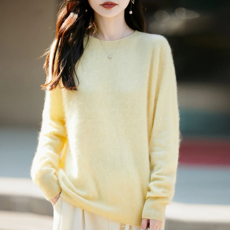 Women's cozy lightweight pale yellow crew-neck sweater