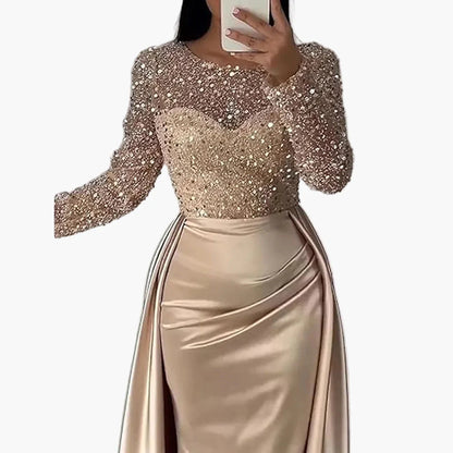 Vestido de noche para mujer elegante con mangas largas estilo gala, chic y glamuroso para eventos formales