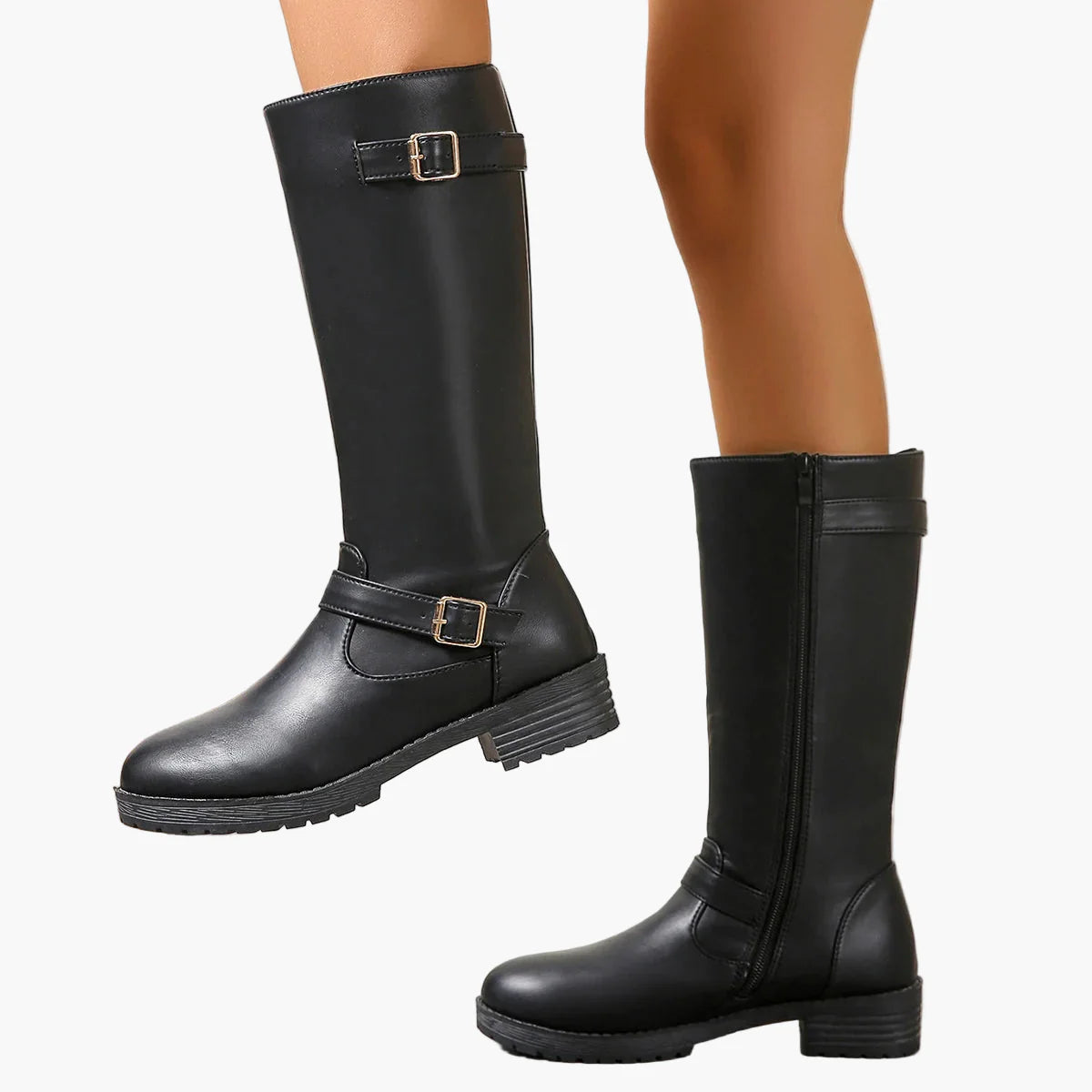 Bottes hautes à boucle style cavalier pour femme - Élégance urbaine et confort quotidien