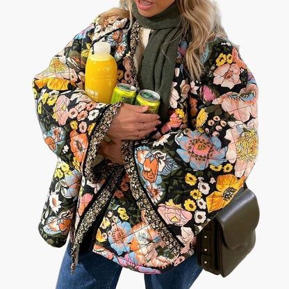 Boho pikowana kurtka damska w kwiatowy wzór oversize, idealna na wiosnę