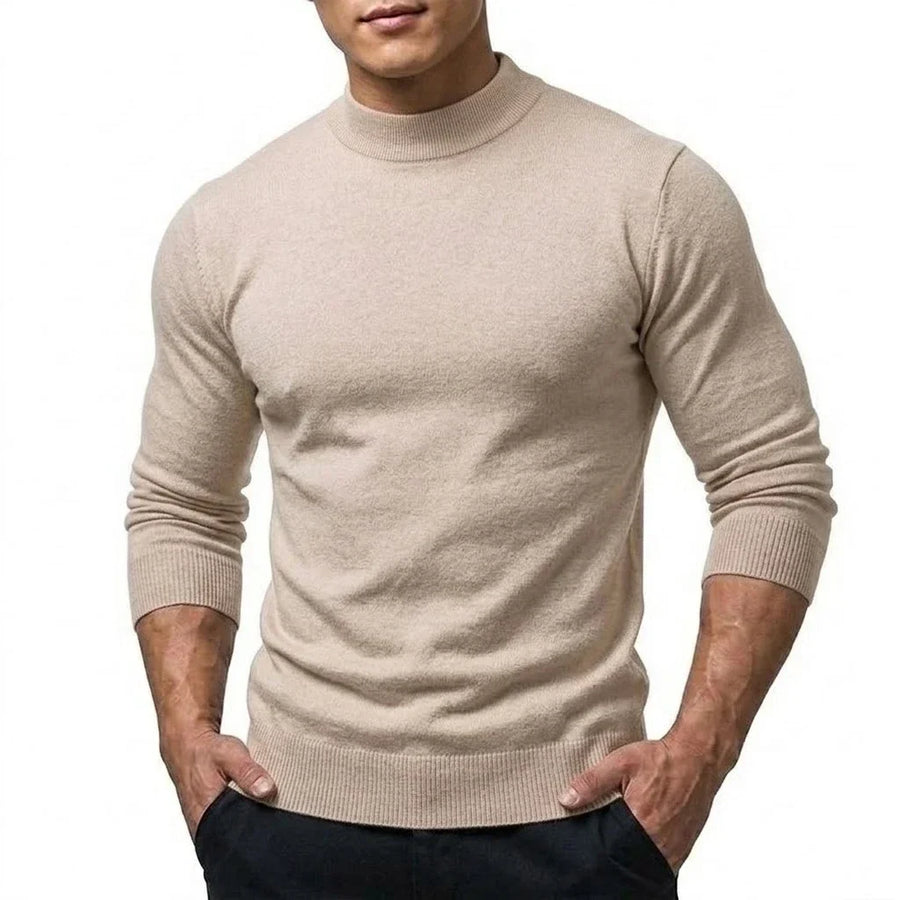 Maglione da uomo a collo alto, maniche lunghe, lavorazione fine, tinta unita