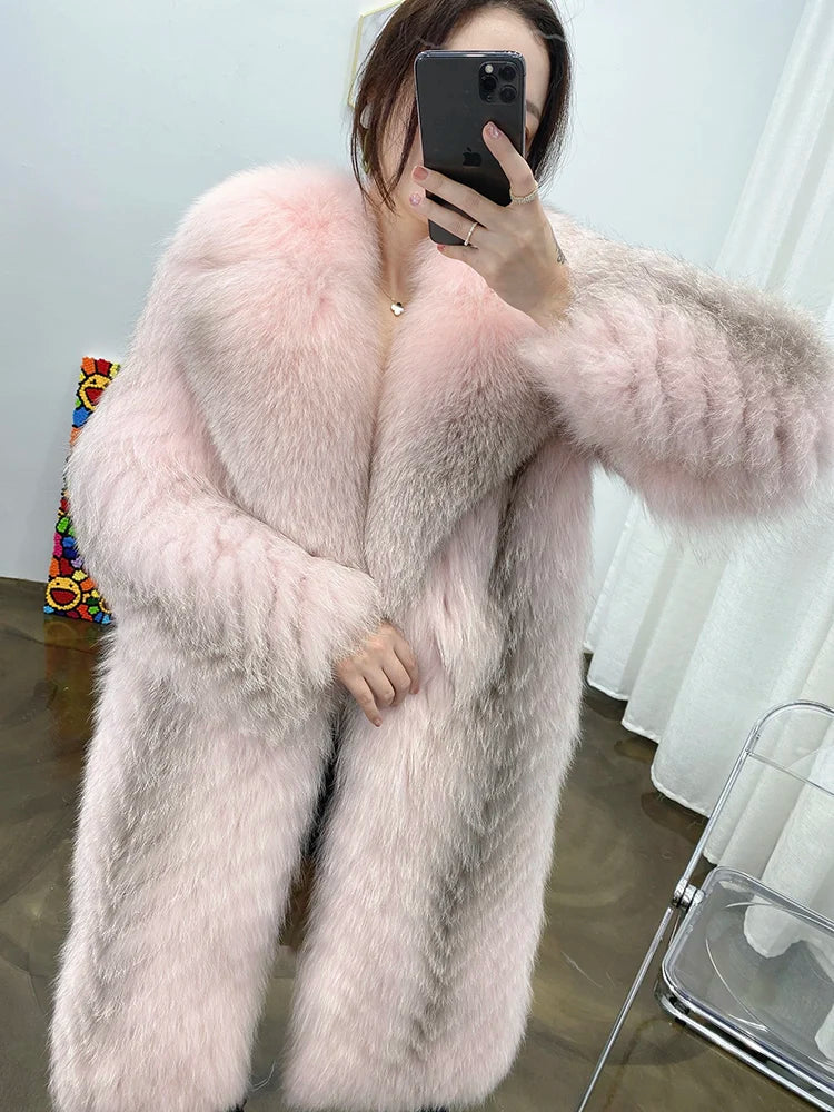 Manteau long pour femme en fausse fourrure à motif chevrons et col large