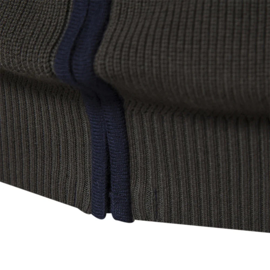 Tricot vest met rits, opstaande kraag en driekleurig ontwerp voor heren