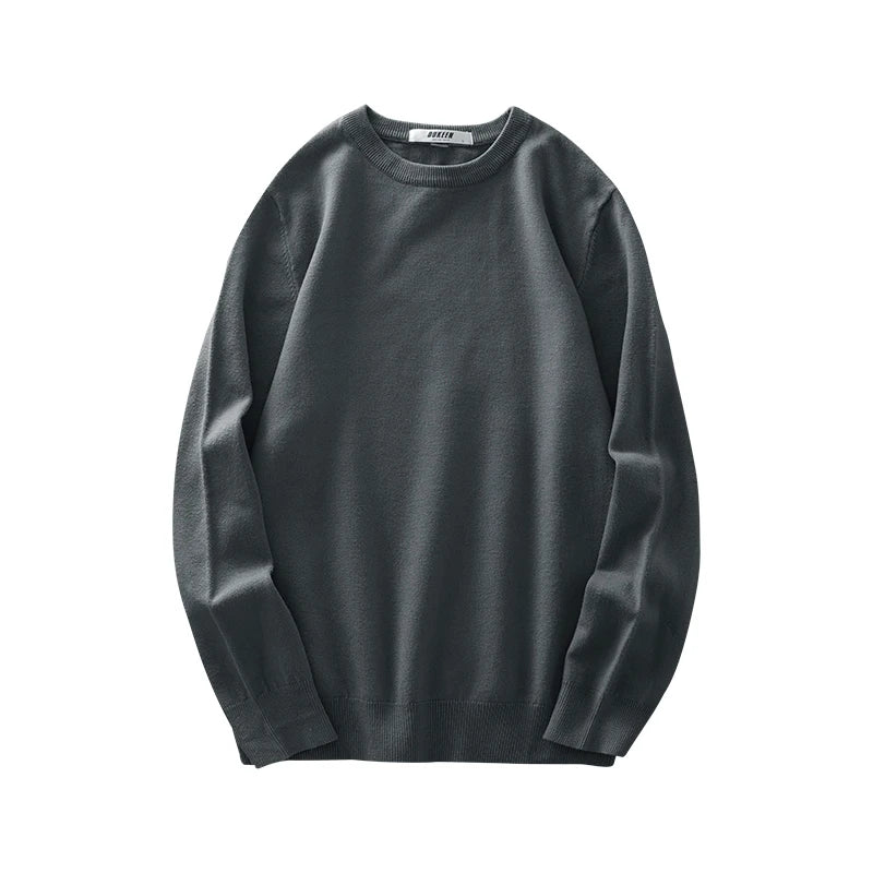 Maglione da uomo girocollo a maniche lunghe, lavorato a maglia fine, tinta unita