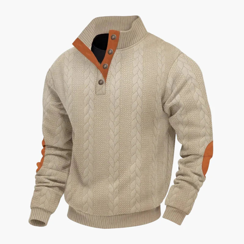 Sweter męski z guzikami i wysokim kołnierzem w warkoczowym stylu, casual chic i wygodny