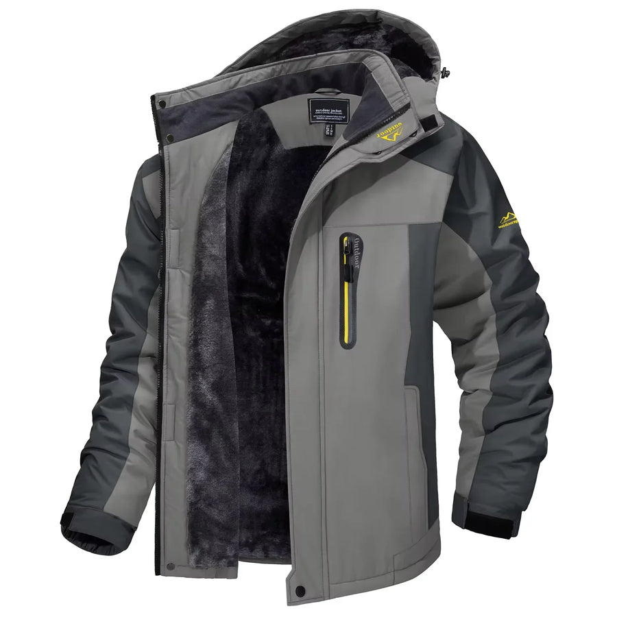 Warme Herren-Outdoorjacke mit Kapuze und Fleecefutter, Camouflage oder einfarbig, für den Winter