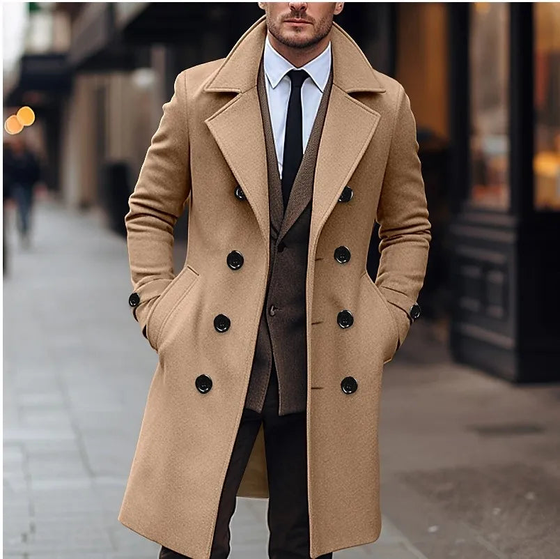 Manteau long homme croisé gris avec col large - Style classique élégant