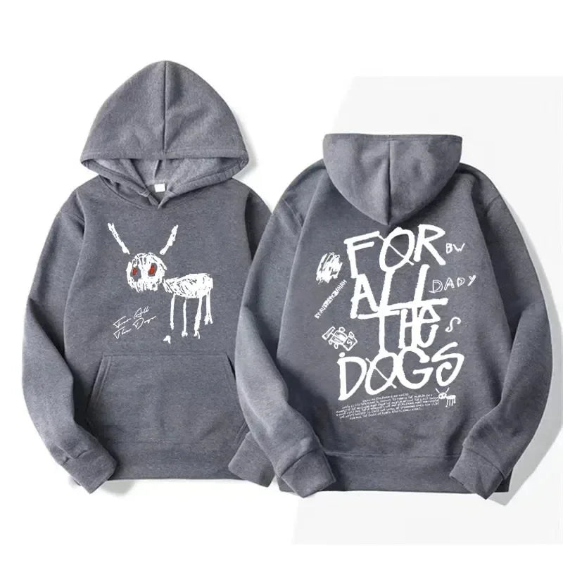 Felpa unisex casual con cappuccio, stampa grafica sul davanti e sul retro e tasca a marsupio