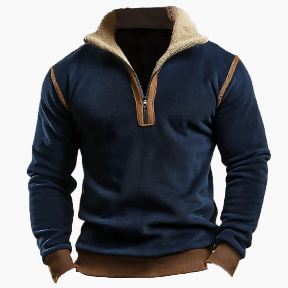 Sweat-shirt zippé col montant rétro homme style vintage pour automne et hiver