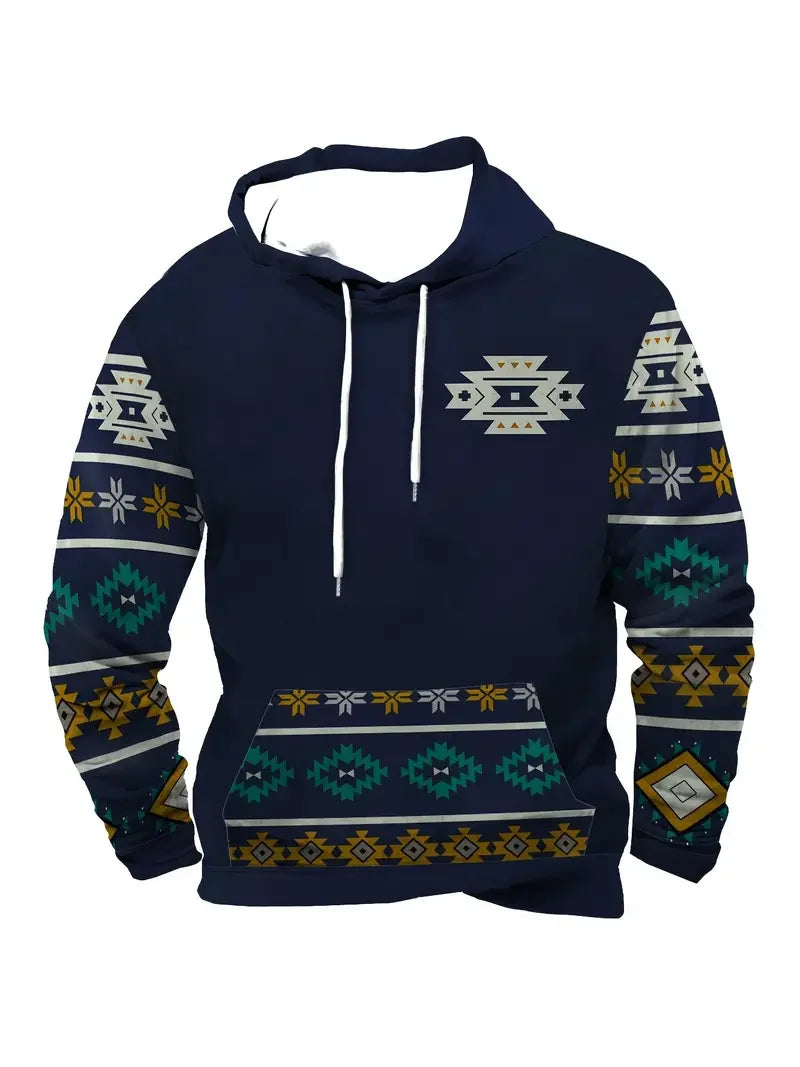 Sweat à Capuche Homme Motif Crâne de Taureau Tribal Vert Kaki