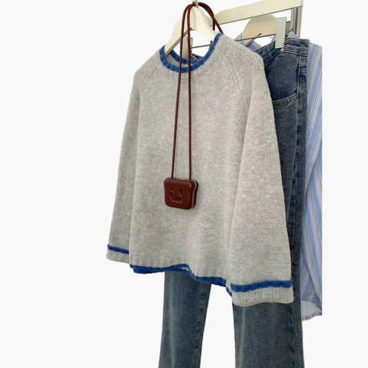 Pull décontracté pour femme style urbain automne, col rond, manches longues