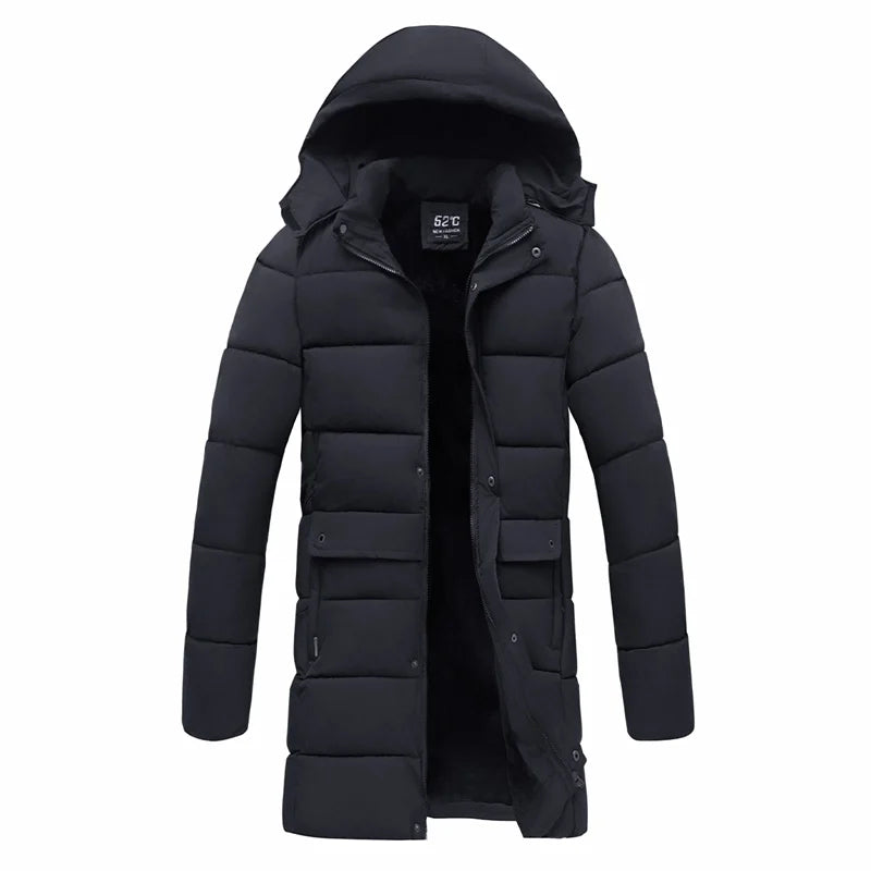 Doudoune longue à capuche homme rembourrée noire pour l'hiver
