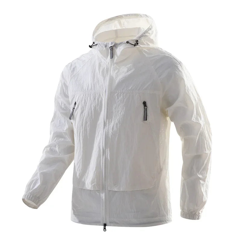 Chaqueta ligera con capucha para hombre, cortavientos con cremallera y bolsillos