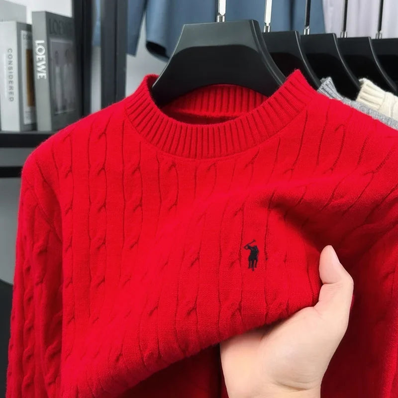Pullover da uomo girocollo in maglia a trecce, bianco sporco
