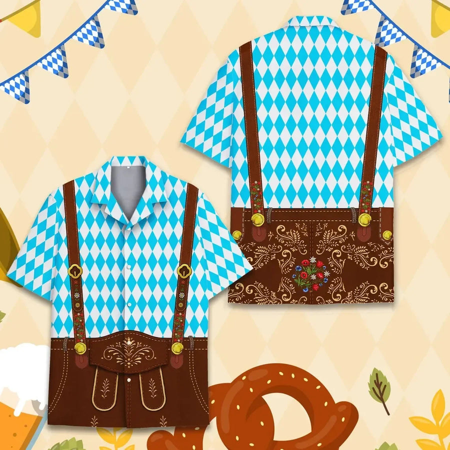 Kortærmet herreskjorte med selestropmønster og Oktoberfest-tema