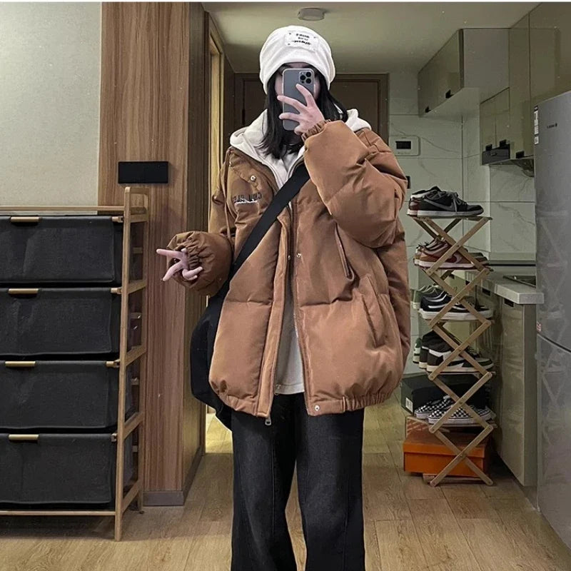 Oversize-Steppjacke mit abnehmbarer Kapuze, einfarbig