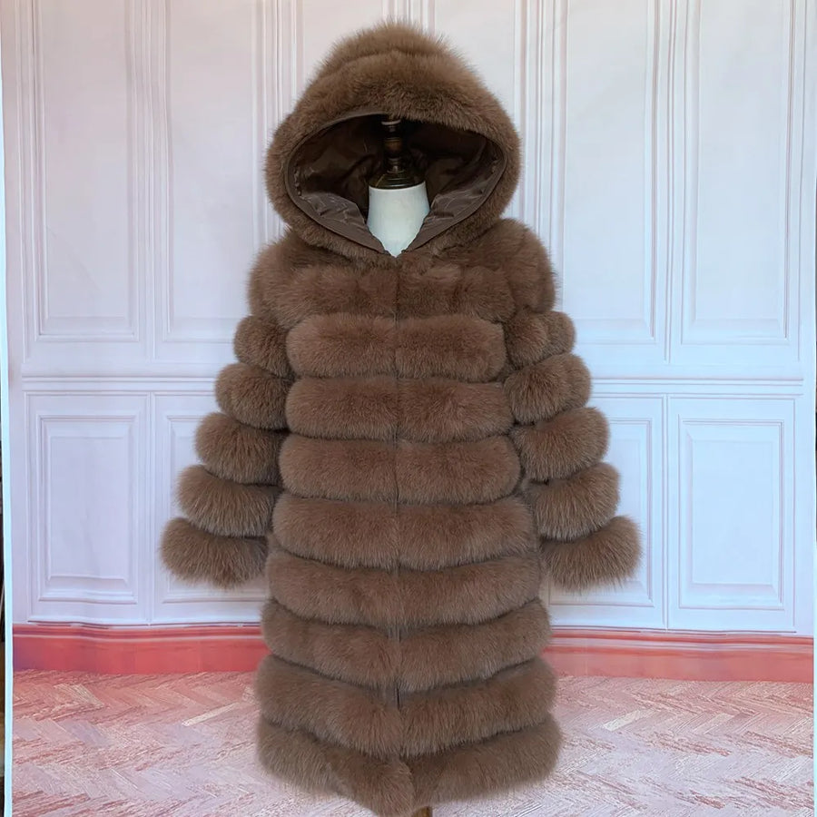 Manteau long à capuche en fourrure synthétique pour femme, style doudoune épaisse
