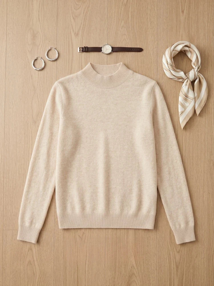 Women's knitted mock-neck long-sleeve sweater