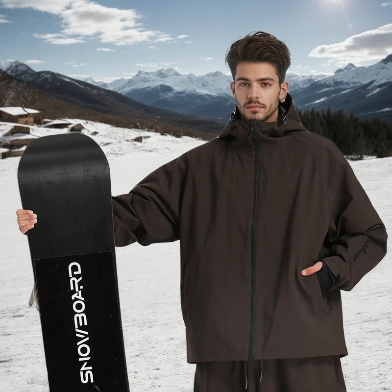 Veste de ski et snowboard pour homme à capuche imperméable avec fermetures éclair noires