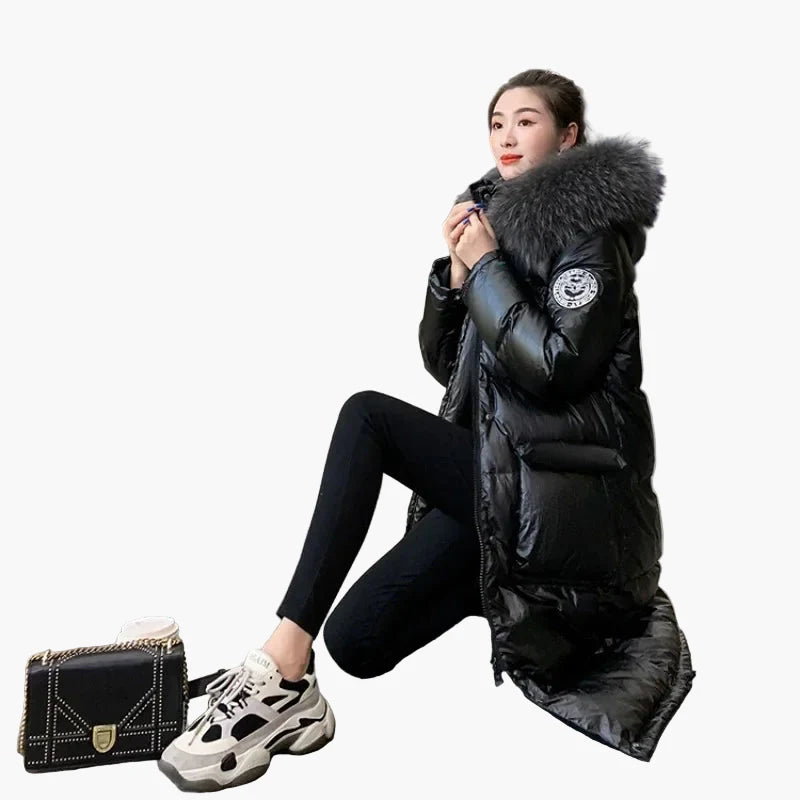 Abrigo acolchado largo para mujer estilo urbano chic con capucha de piel – Ideal para el invierno