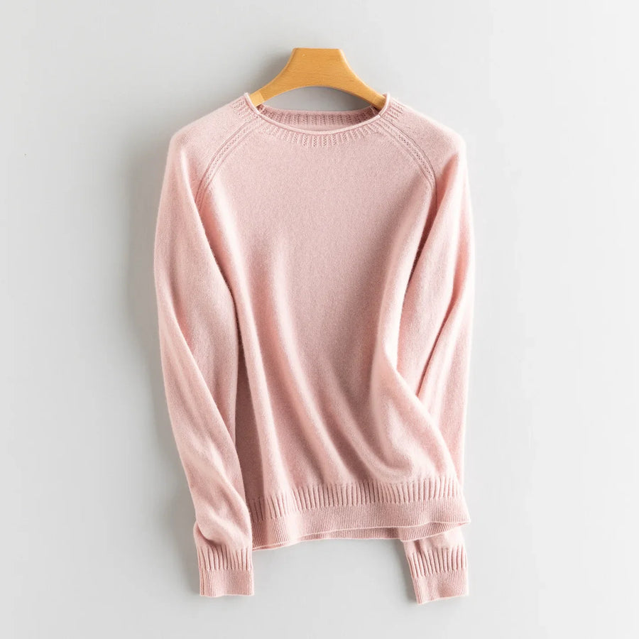 Jersey de cuello redondo para mujer, de punto fino, corte recto y mangas largas raglán