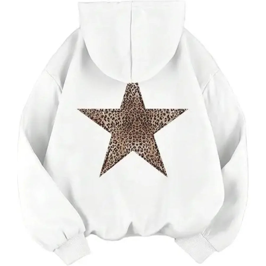 Sudadera holgada de mujer con capucha y motivo de estrella de leopardo en la espalda, varios colores disponibles