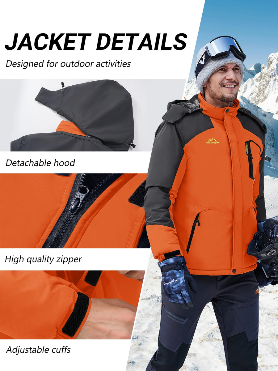 Veste de Ski Homme Imperméable Coupe-Vent avec Capuche Amovible
