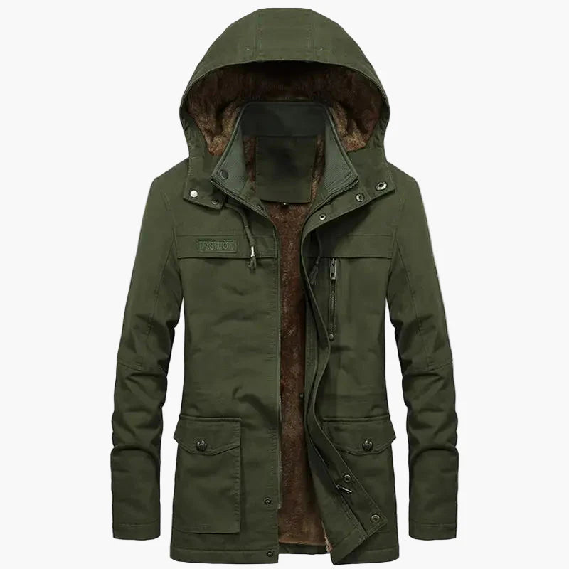 Men's winter hooded jacket urban casual style – warm and trendy long coat