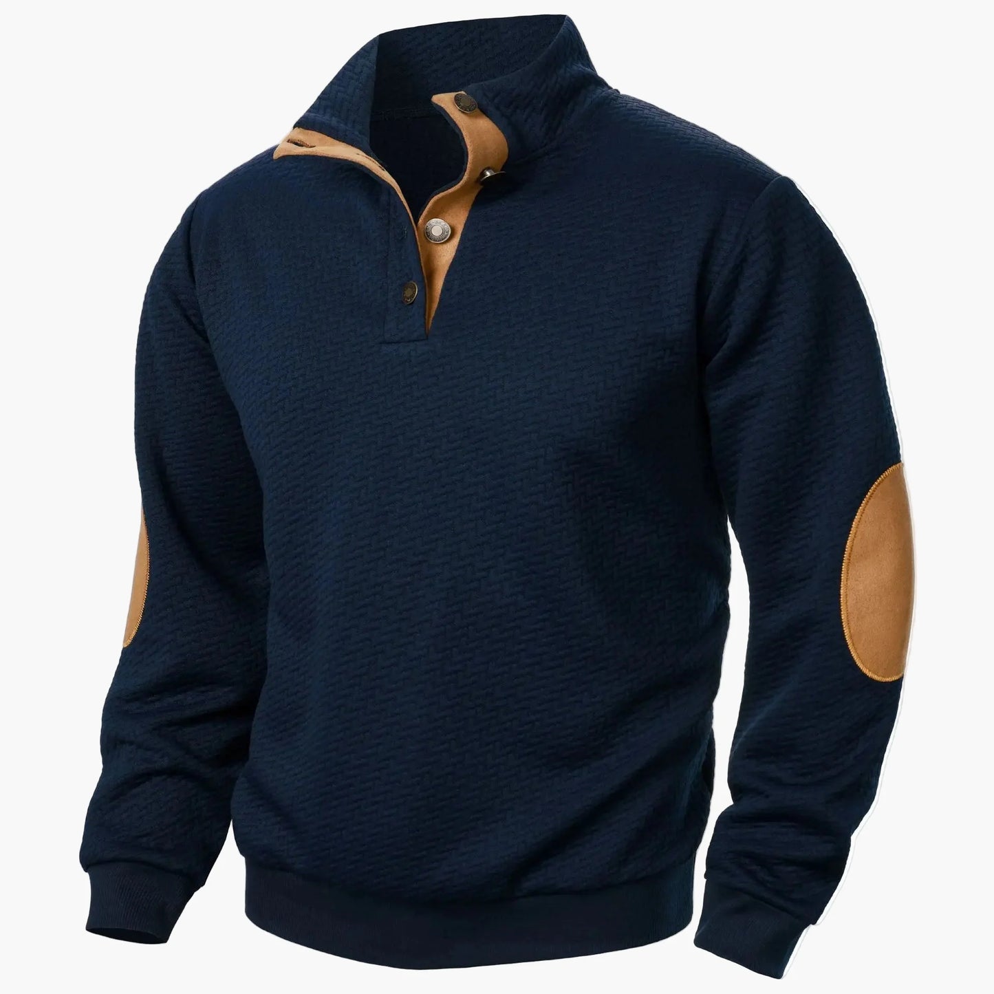 Sweat-shirt homme style décontracté à col montant avec coudières et boutons – Idéal pour un look élégant au quotidien