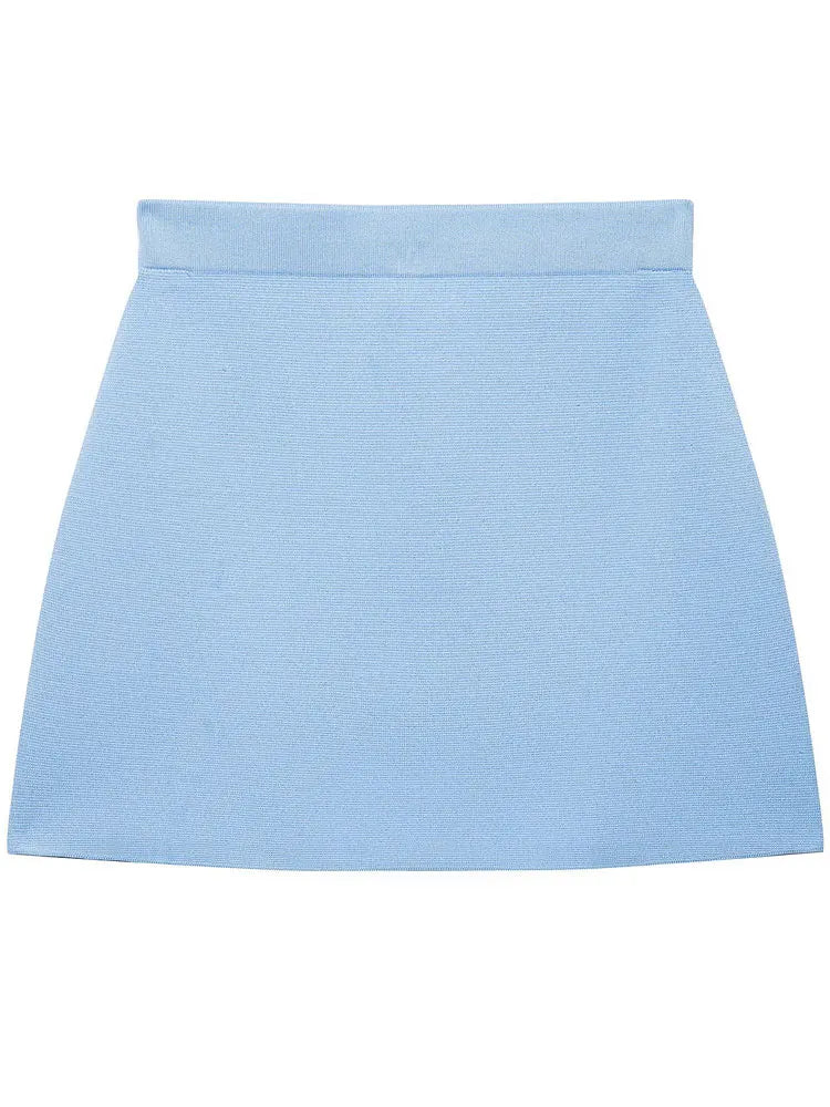 Cardigan corto da donna lavorato a maglia, azzurro cielo, maniche corte, colletto color crema