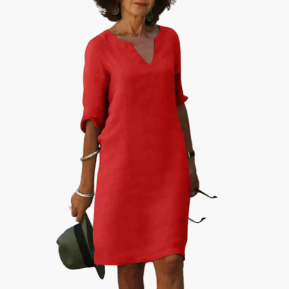 Robe Femme Élégante Décontractée à Col V et Manches 3/4 – Style Polyvalent pour Bureau et Loisirs