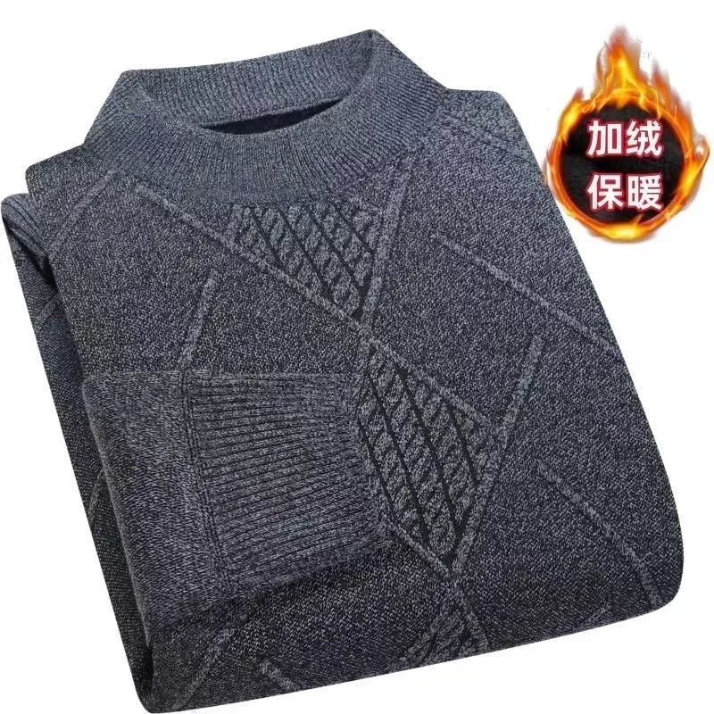 Jersey de cuello alto para hombre, de punto jaspeado con estampado de rombos