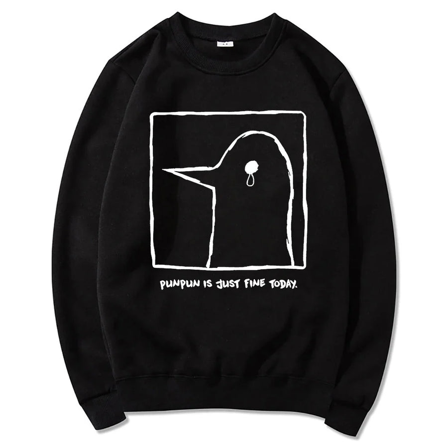 Oversize-Kapuzenpullover in Beige mit Motiv des traurigen Vogels „Punpun“