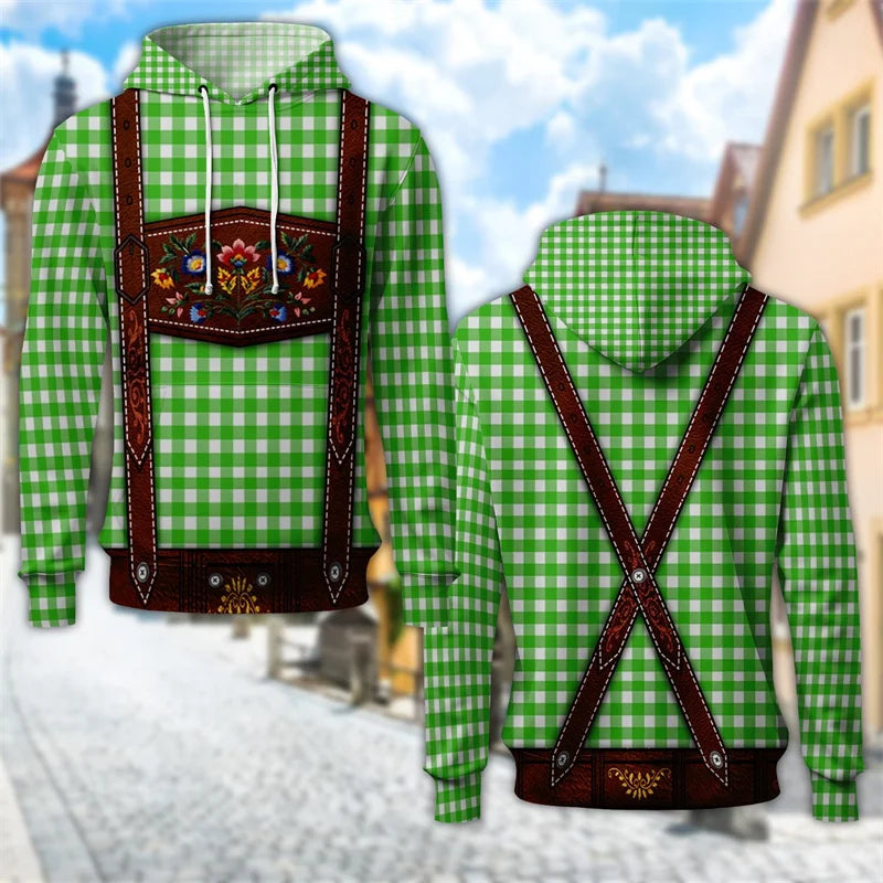 Unisex hættetrøje med print af seler og bayersk eller ternet mønster