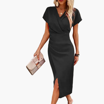 Robe Midi Élégante à Manches Courtes pour Femme Style Croisé Décontracté Idéale pour Soirée ou Bureau