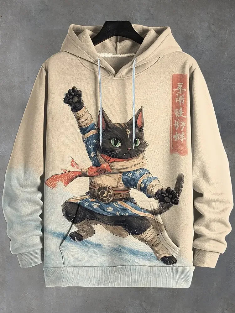 Unisex-hettegenser med grafisk kattetrykk