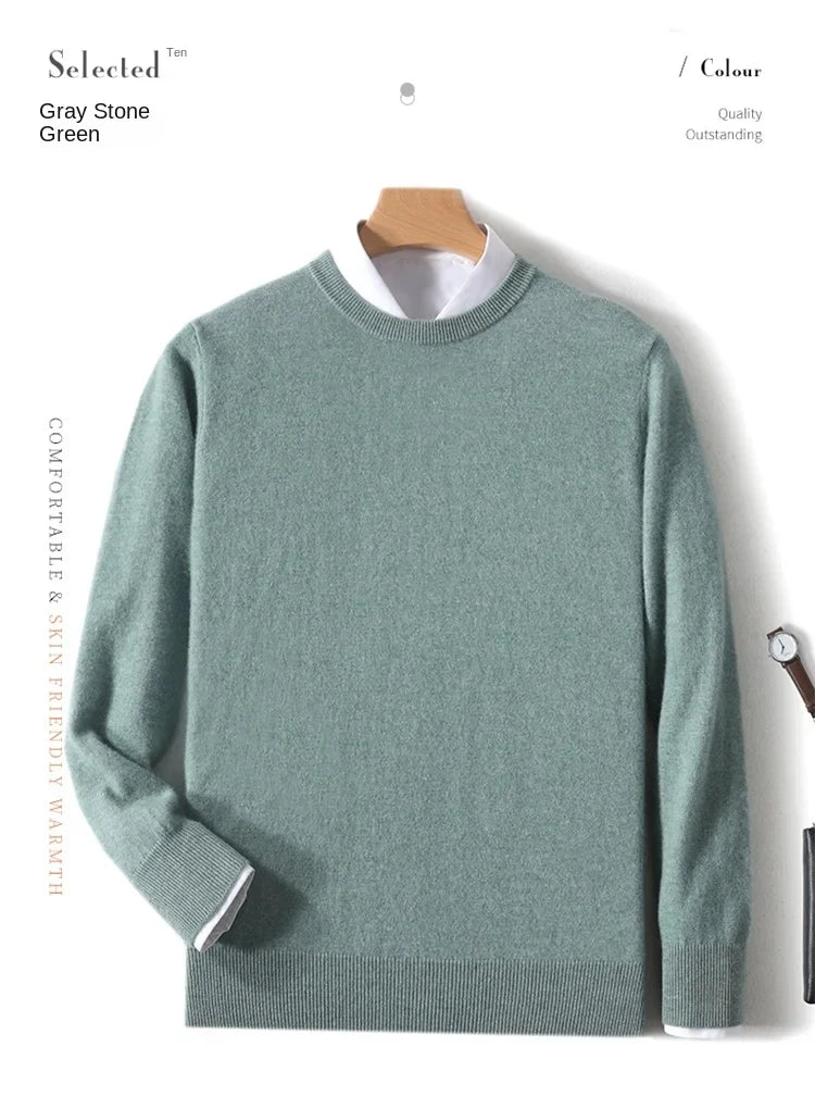 Pull homme col rond uni en maille douce à manches longues
