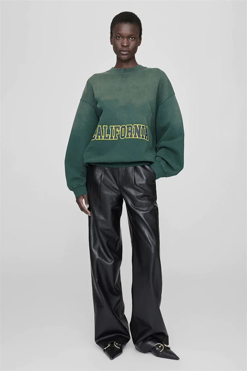 Sweatshirt til kvinder med rund hals og print i grå, bordeaux, sort eller hvid