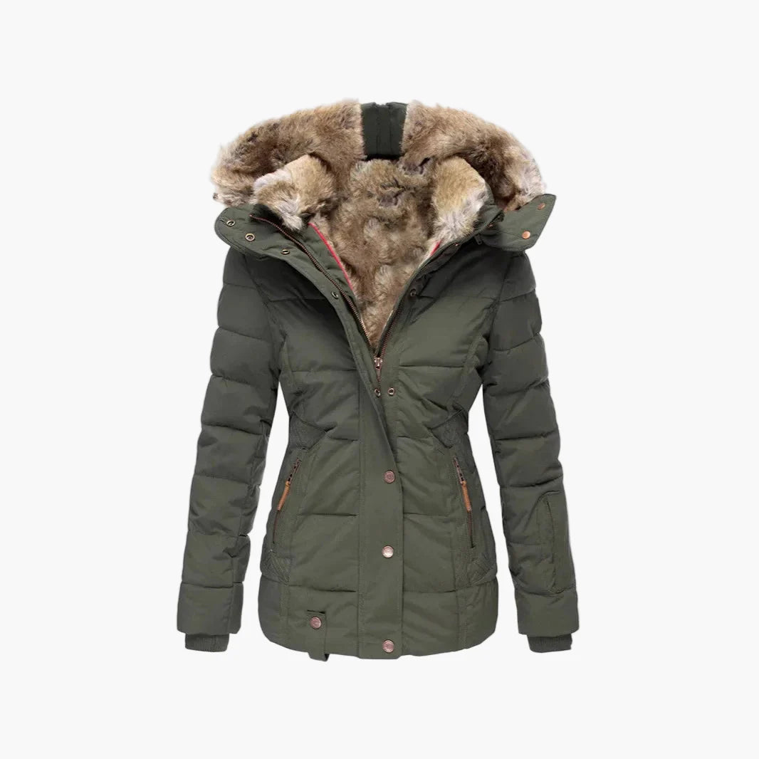 Chaqueta de Invierno para Mujer Elegante con Capucha y Piel – Corte Entallado y Estilo Urbano