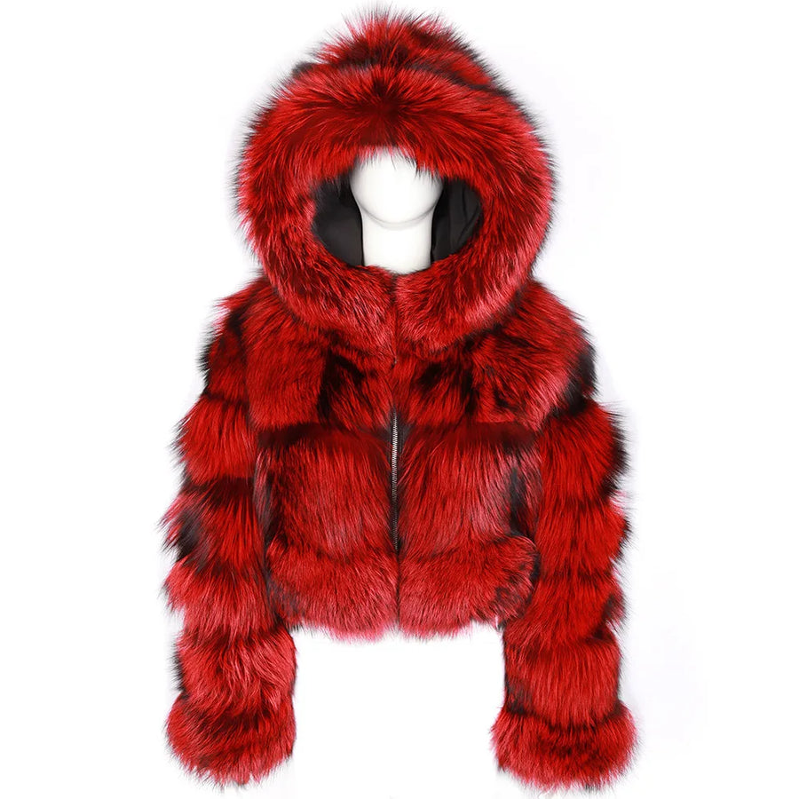 Veste courte à capuche en fausse fourrure douce pour femme