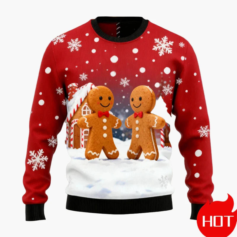 Maglione di Natale uomo stile divertente con motivi di pan di zenzero e decorazioni festive per le feste