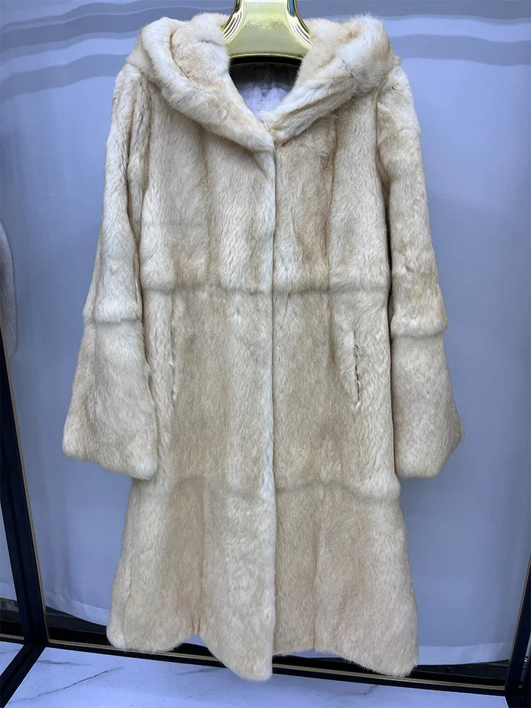 Abrigo largo con capucha de piel sintética para mujer, estilo parka acogedora