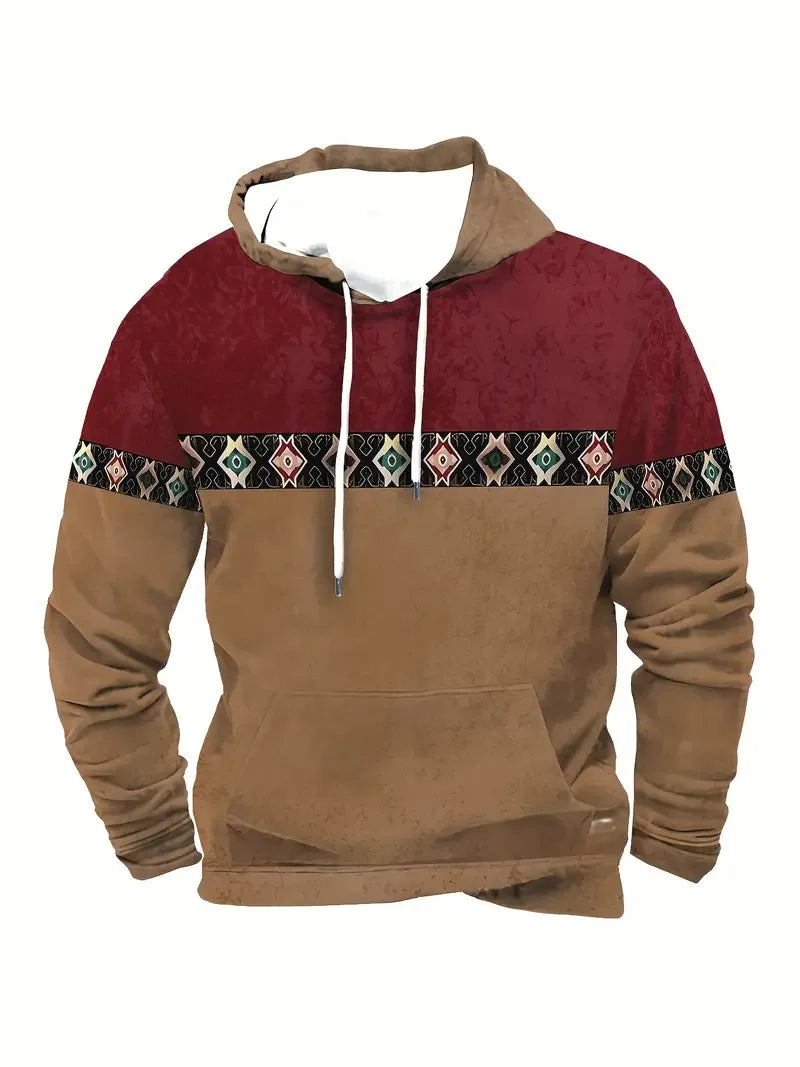 Sweat à Capuche Homme Motif Crâne de Taureau Tribal Vert Kaki