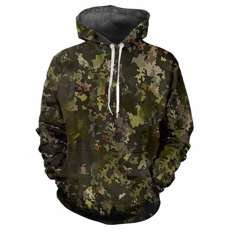 Camouflagehoodie voor heren met kangoeroezak en verstelbare trekkoorden