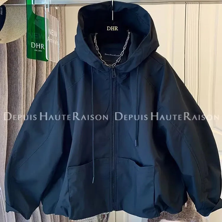 Giacca leggera con cappuccio e zip da donna con tasche anteriori