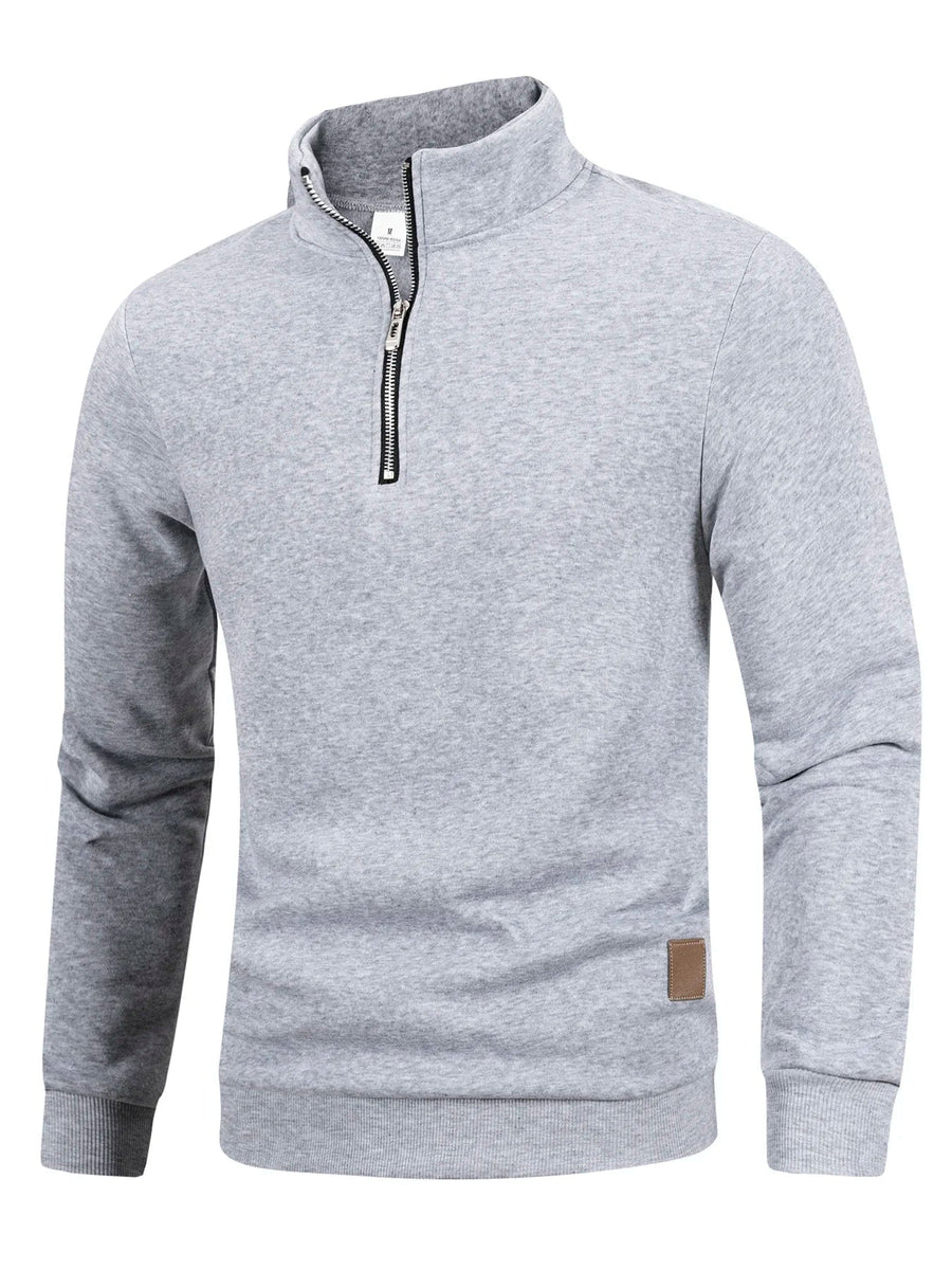 Men's Zip-Up Stand-Up Collar Long-Sleeve Sweater – Thick Solid-Color Knit