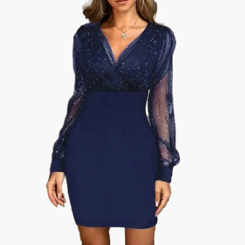 Robe de soirée élégante à manches longues transparentes pour femme - Style chic et glamour, idéale pour les fêtes et occasions spéciales