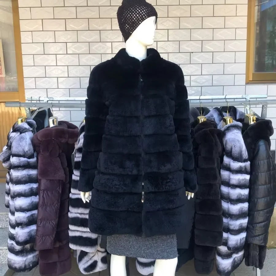 Women's soft fur-effect hooded coat