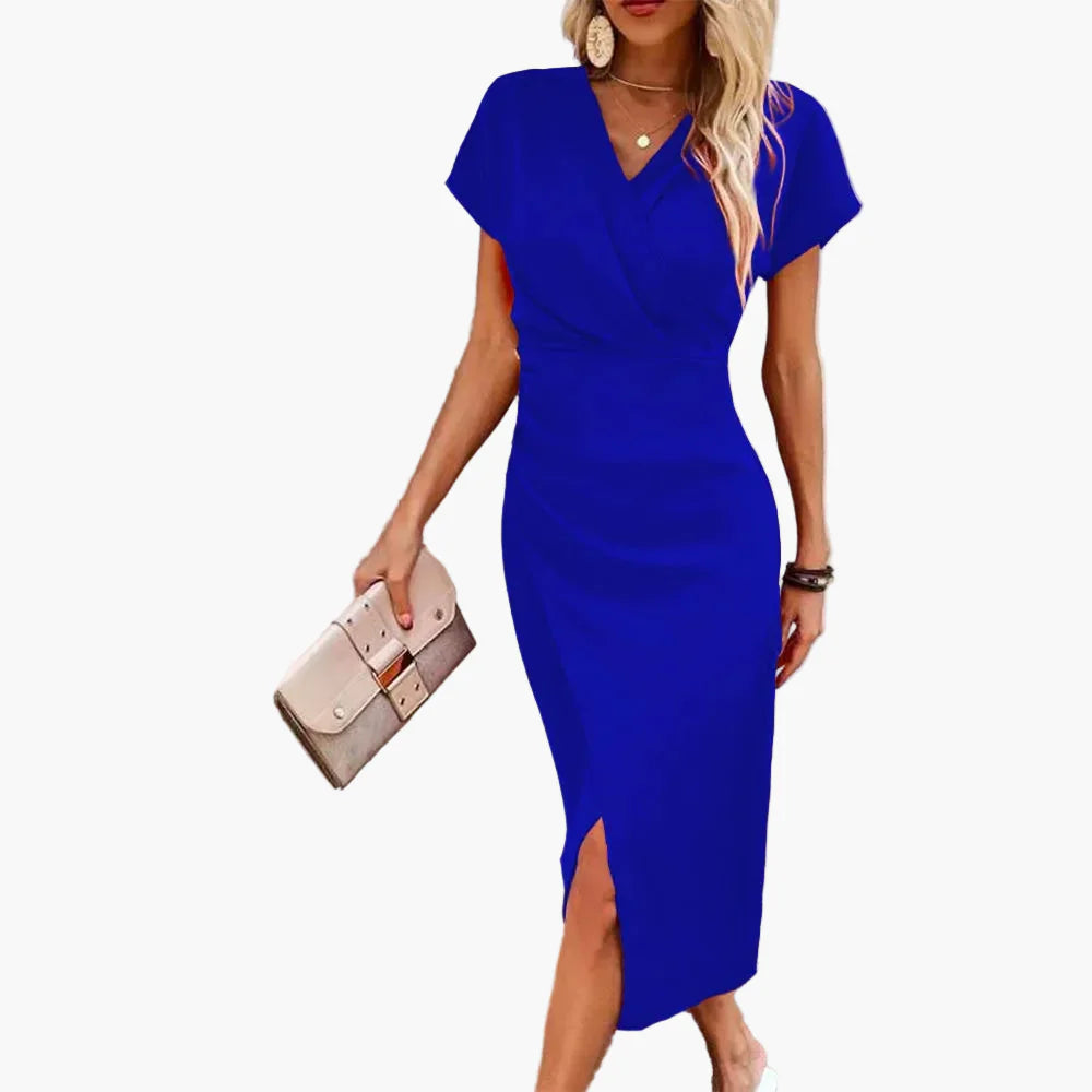Robe Midi Élégante à Manches Courtes pour Femme Style Croisé Décontracté Idéale pour Soirée ou Bureau