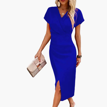 Robe Midi Élégante à Manches Courtes pour Femme Style Croisé Décontracté Idéale pour Soirée ou Bureau